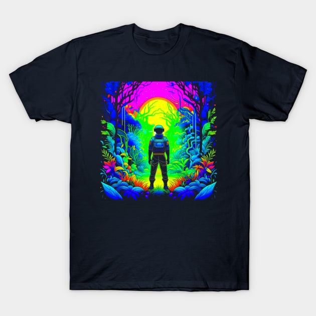 Astronaut Hike In Alien Planet T-Shirt by vystudio